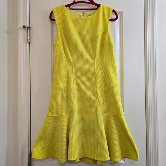 Betsey Johnson Dress - Yellow Textured Knit Stretch with Ruffle Hem - Picture 2 of 10